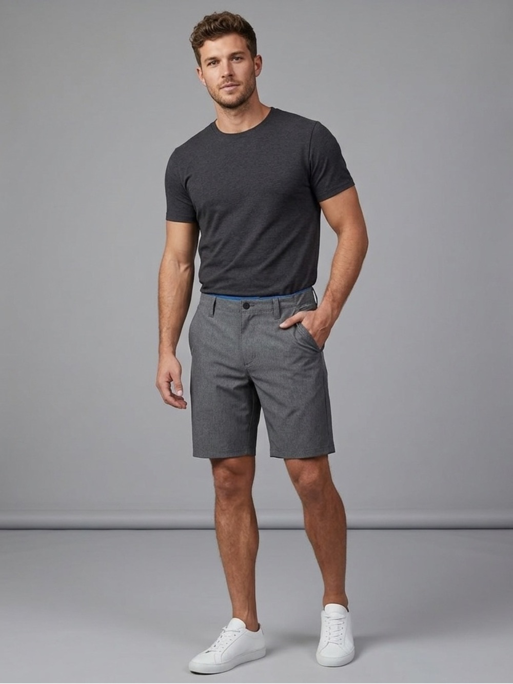 NWT Denali Men's Heather Gray Walking Shorts Size 34 Waist, 4-way stretch hybrid